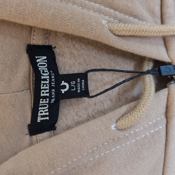NWT True Religion Brand Jeans Size L Tan/Brown Zip Up Hoodie With Buddha Logo - Picture 3 of 8